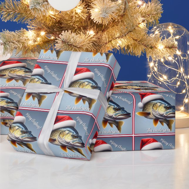 Papier Cadeau Walleye portant un chapeau de Père Noël (Vacances)