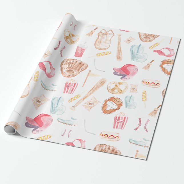 Papier Cadeau Watercolor Baseball (Déroulé)