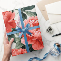 Watercolor Coral Peony Cream Floral Pattern
