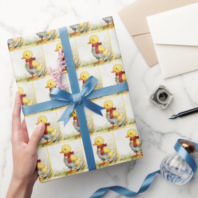 Papier Cadeau Watercolor Duckling Wearing Denim Overalls (Cadeaux)