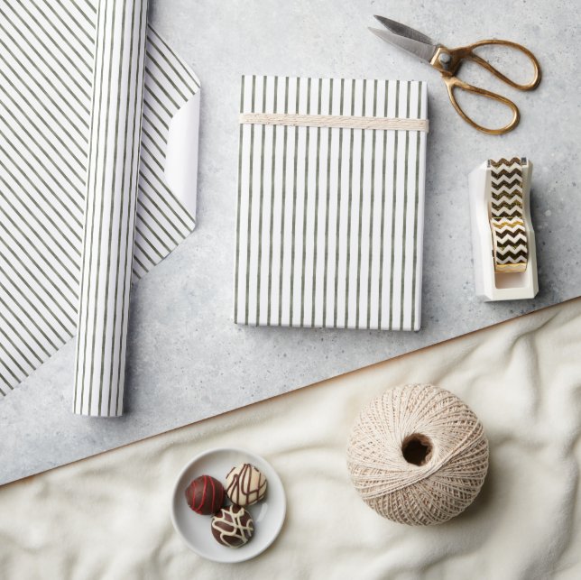 Papier Cadeau Watercolor Green & White Striped (Artisanat)
