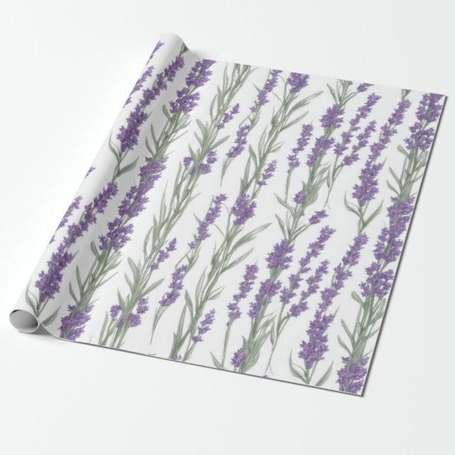 Papier Cadeau Watercolor Lavender Flowers (Déroulé)