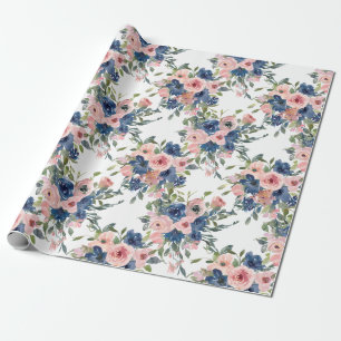 Papier Cadeau Watercolor Navy et Blush Floral