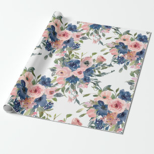 Papier Cadeau Watercolor Navy et Blush Floral