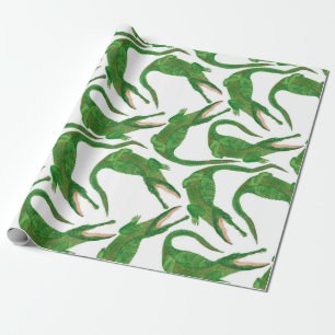 Papier Cadeau watercolor painting seamless pattern with crocodil