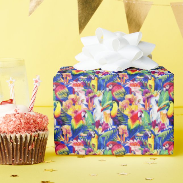 Papier Cadeau Watercolor Parrots (Fête d'anniversaire)