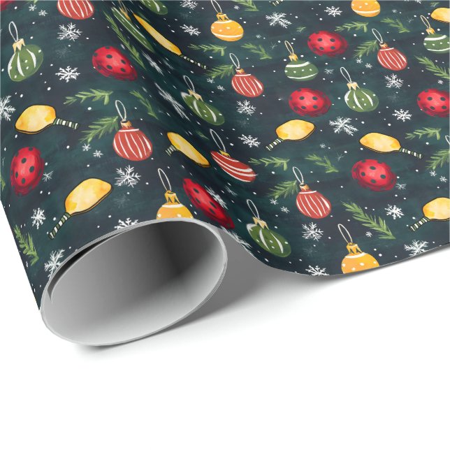 Papier Cadeau Watercolor Pickleball Holiday Rally (Coin rond)