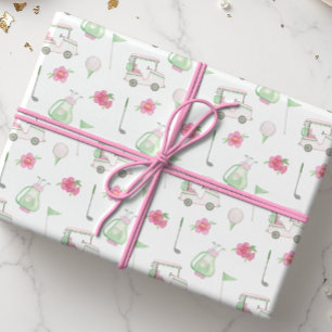 Papier Cadeau Watercolor Pink & Green Golf Cart