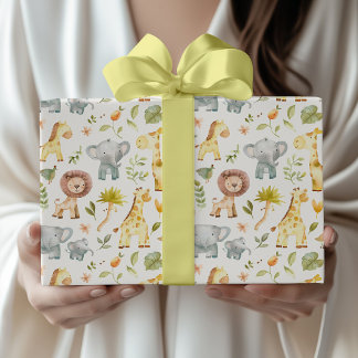 Papier Cadeau Watercolor Safari Animals Baby Shower