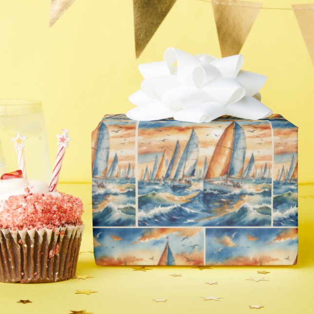 Papier Cadeau Watercolor Sailboat Regatta (Fête d'anniversaire)