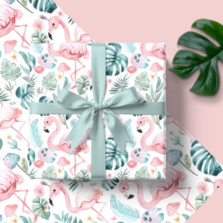 Papier Cadeau Watercolor Tropical Flamingo Baby Shower
