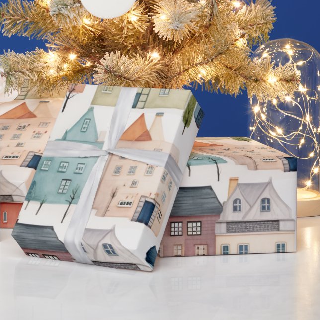 Papier Cadeau Watercolor Village motif magique (Vacances)