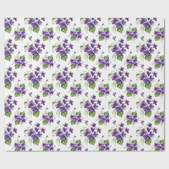 Papier Cadeau Watercolor Violet Flowers Bouquet  (Plat)