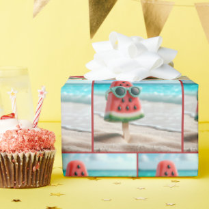 Papier Cadeau Watermelon Popsicle portant des lunettes de soleil