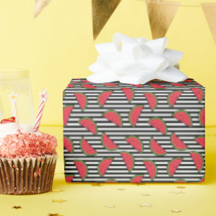 Papier Cadeau Watermelon sur Motif Black & White Stripes