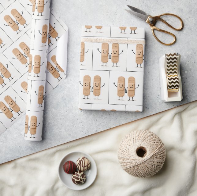 Papier Cadeau Waving Bandage Stick Figure Couple  (Artisanat)