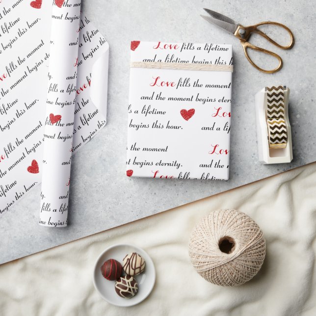 Papier Cadeau Wedding Red Hearts and Romantic Quote (Artisanat)