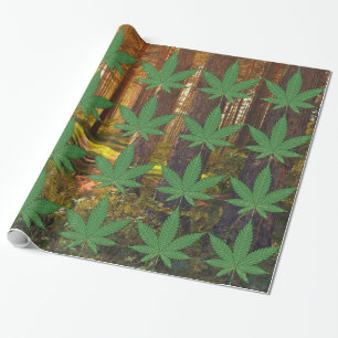 Papier Cadeau Weed Leaf sur Forest Woods Arrière - plan