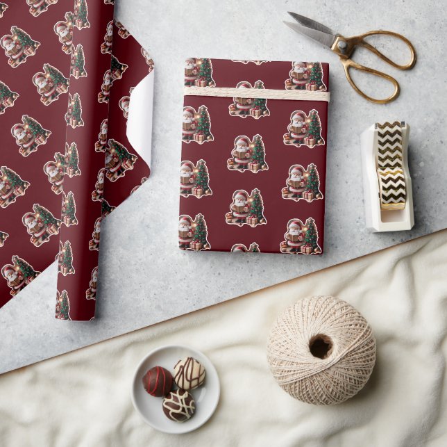 Papier Cadeau Weihnachtsmann mit Tannenbaum in 3D -  (Artisanat)