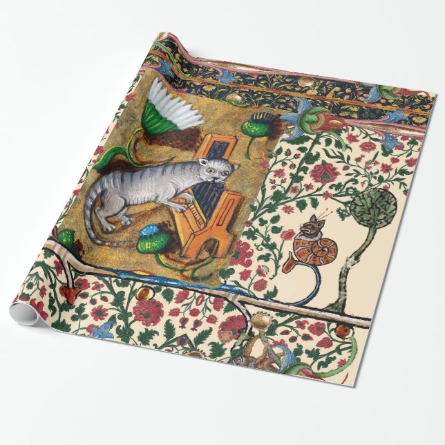 PAPIER CADEAU WEIRD MÉDIÉVAL BESTIAIRE MUSIQUE, CAT JOUER ORGE (Déroulé)