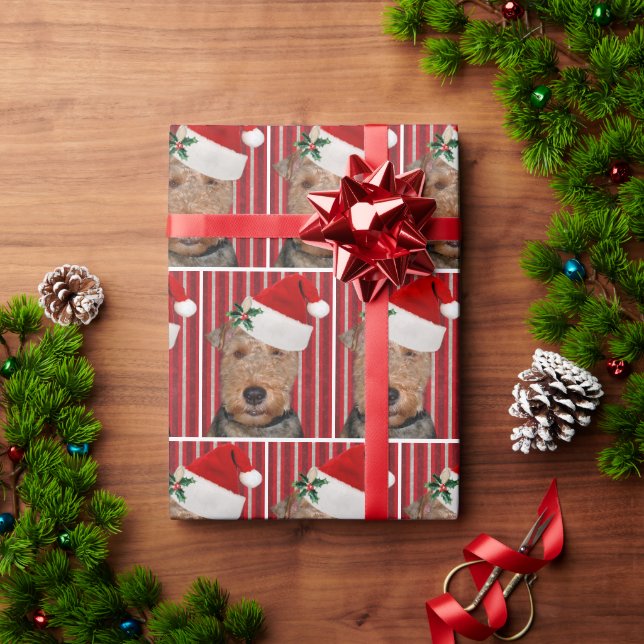 Papier Cadeau Welsh Terrier Avec Casquette du Père Noël (Cadeau de vacances)