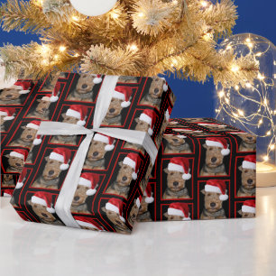 Papier Cadeau Welsh Terrier avec le Casquette du Père Noël