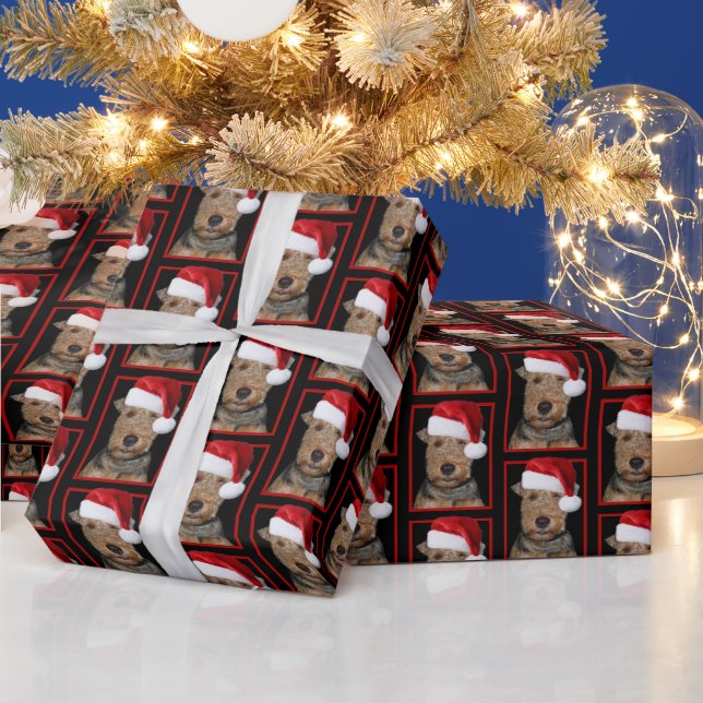 Papier Cadeau Welsh Terrier avec le Casquette du Père Noël (Vacances)