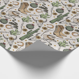 Papier Cadeau Western Americana Laughing Cowboy Skull and Cactus