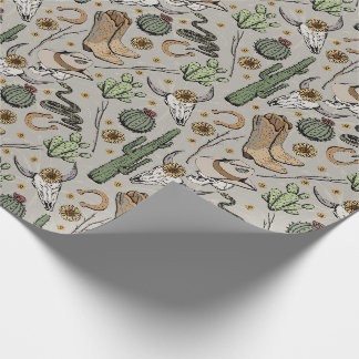 Papier Cadeau Western Americana Laughing Cowboy Skull and Cactus