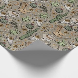 Papier Cadeau Western Americana Laughing Cowboy Skull and Cactus
