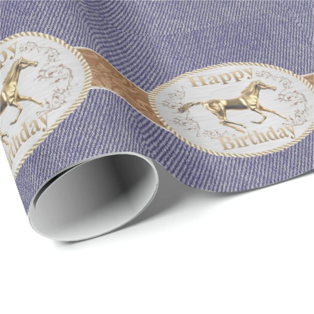 Papier Cadeau Western Belt And Belt Buckle Joyeux Anniversaire (Coin rond)