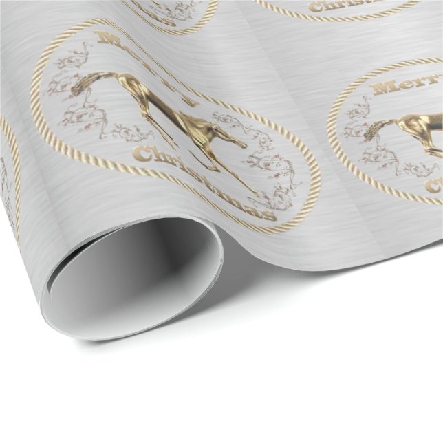 Papier Cadeau Western Belt Buckest Avec Cheval Joyeux Noël (Coin rond)