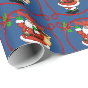 Papier Cadeau Western Christmas Cowboy Père Noël