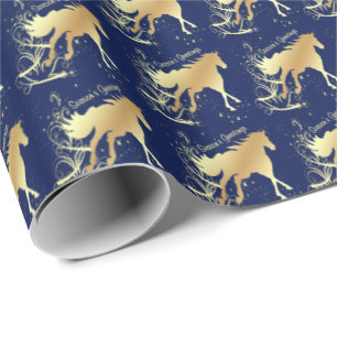Papier Cadeau Western Christmas Gold Horse Joyeuses Fêtes Sm.