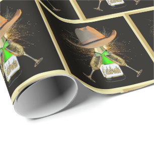 Papier Cadeau Western Cowboy Casquette Champagne Feu d'artifice 