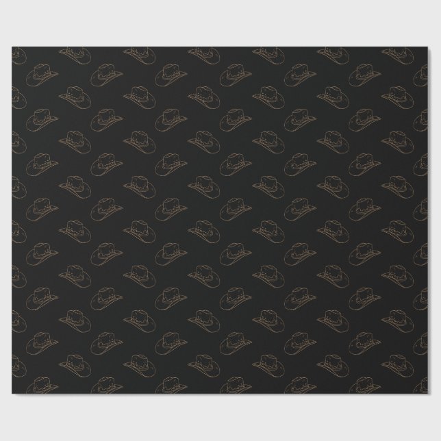 Papier Cadeau Western Cowboy Casquette Cowgirl Rodeo Black Gold (Plat)