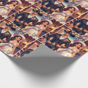 Papier Cadeau Western Cowboy Cowgirl Mariage
