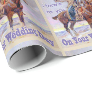 Papier Cadeau Western Cowboy On Horse Mariage Toast Enveloppemen