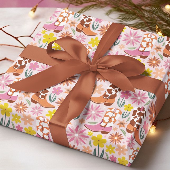 Papier Cadeau Western Cowgirl Bottes Floral rose Motif (Créateur téléchargé)