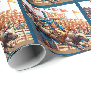 Papier Cadeau Western Rodeo Cowboy Bull Riding