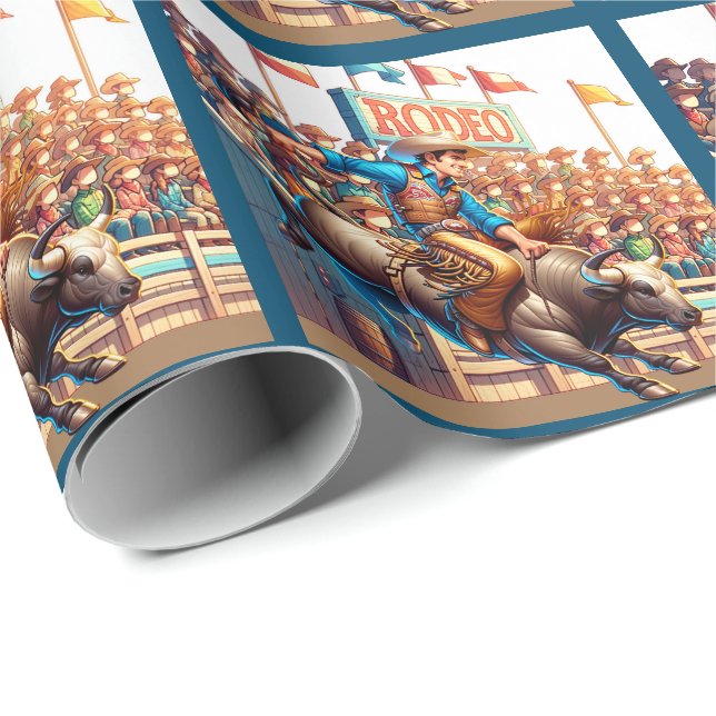 Papier Cadeau Western Rodeo Cowboy Bull Riding (Coin rond)
