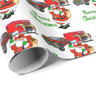 Papier Cadeau Western Rodeo Cowboy Truck Trailer Père Noël Noël