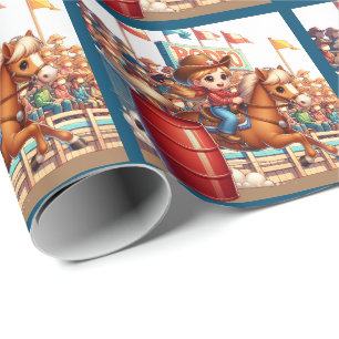 Papier Cadeau Western Rodeo Little Cowgirl Barrel Racing
