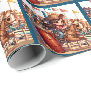 Papier Cadeau Western Rodeo Little Cowgirl Barrel Racing