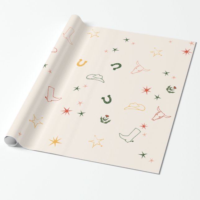 Papier Cadeau Western, Rodéo, Papier d'enveloppement pour fille (Déroulé)