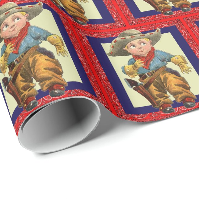 Papier Cadeau Western Rodeo Vintage Cowboy Enveloppement cadeau  (Coin rond)