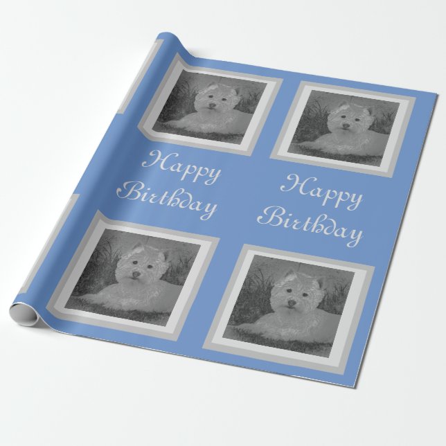 Papier Cadeau Westie Anniversaire Papier (Déroulé)