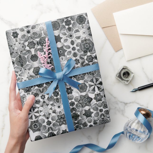 Papier Cadeau Whimsical Black White Snowflake Abstrait Motif (Cadeaux)