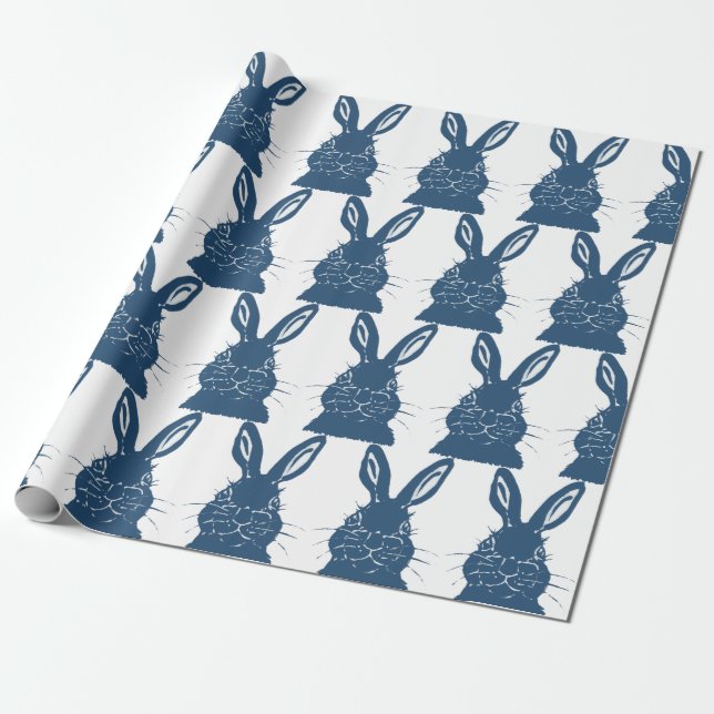Papier Cadeau Whimsical Blue & White Bunny Rabbit Motif de Pâque (Déroulé)