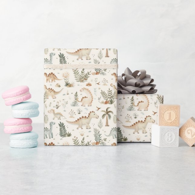 Papier Cadeau Whimsical Boho Jungle Dinosaur Motif (Baby Shower)